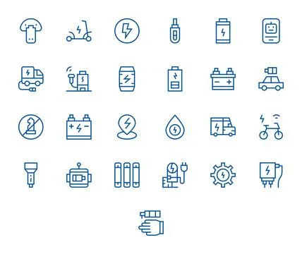 25 Regular Line Pixel Optimized Vector Icons tailored for Battery 64x64 int.. Stock Illustration