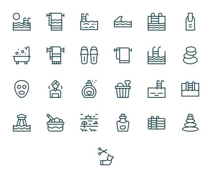 25 Regular Line Pixel Optimized Designs for Spa 128x128 Vector Icons Stock Illustration