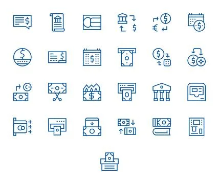 25 Regular Line Pixel Optimized Vector Icons tailored for Withdrawal 256x25.. Stock Illustration