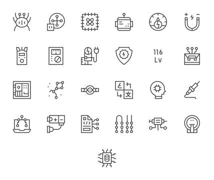 25 Regular Line Pixel Optimized Vector Icons tailored for Circuit 256x256 i.. Stock Illustration