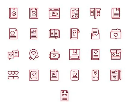 25 Regular Line PIXEL Perfect Vectors for Bookmark Theme 库存插图