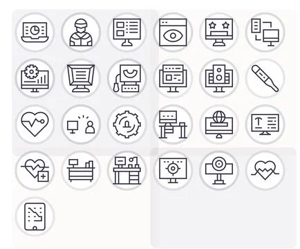 25 Regular Line PIXEL Perfect Vector Icons crafted for Monitor 128x128 appl.. Stock Illustration