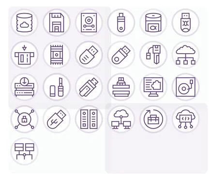 25 Regular Line PIXEL Perfect Vector Icons for Digital Storage Graphics イラスト素材