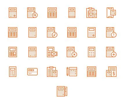 25 Regular Line PIXEL Perfect Designs for Calculator 64x64 Vector Icons 스톡 일러스트