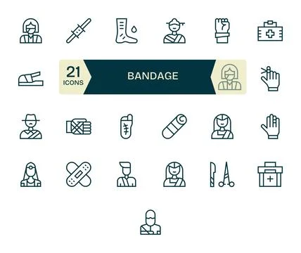 25 Regular Line PIXEL Perfect 128x128 Vector Icons from Bandage Suite Illustrazione stock