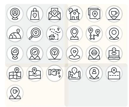25 Regular Line Vector Icons from Geolocation in 64x64 Editable Quality Stock Illustration