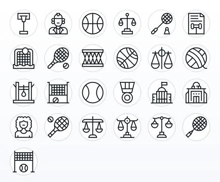 25 Regular Line Vector Icons from Court in Retina Ready Pixel Aligned Quality Illustrazione stock