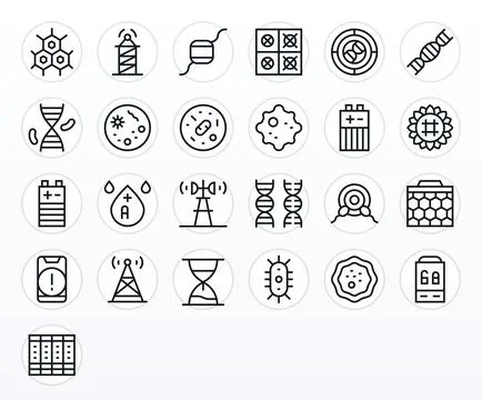 25 Regular Line Vector Icons for Cell in crisp 64x64 PIXEL Perfect resolution Stock Illustration