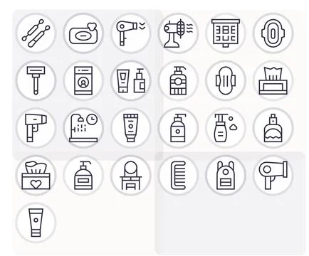 25 Regular Line Vector Icons for Personal Care in crisp High Resolution Gri.. 库存插图