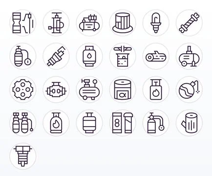 25 Regular Line Vector Icons for Cylinder in crisp 128x128 Pixel Aligned re.. Ilustração Stock