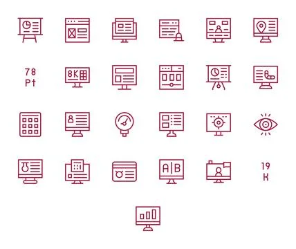 25 Regular Line Vector Icons from Data Display in 64x64 Pixel Optimized Quali Illustrazione stock