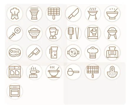25 Regular Line Vector Icons designed for Food Preparation in High Resoluti.. 스톡 일러스트