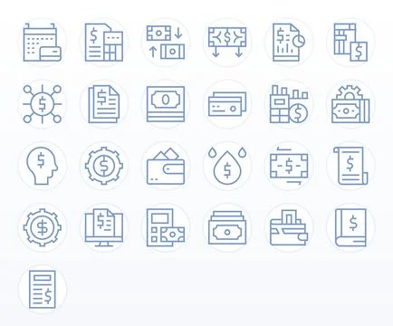 25 Regular Line Vector Icons from Cashflow in 256x256 Grid Fitted Quality Stock Illustration