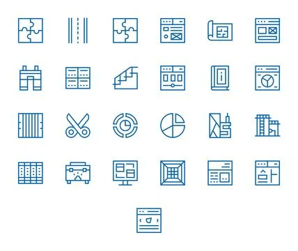 25 Regular Line Vector Icons for Section in crisp 64x64 Grid Fitted resolutio Stock Illustration