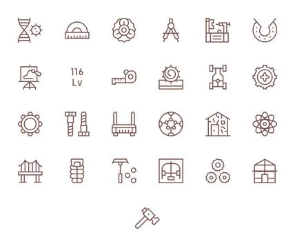 25 Regular Line Vector Icons designed for Engineering in High Resolution Di.. Illustrazione stock