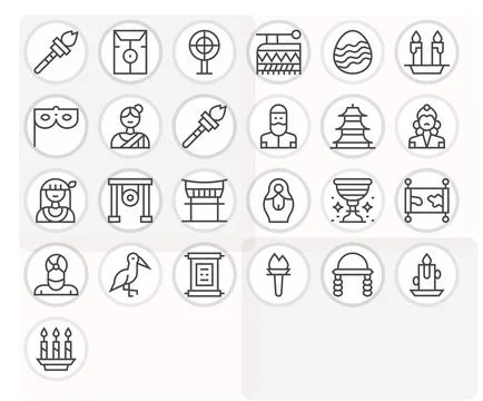 25 Regular Line Vector Icons from Tradition in High Resolution Grid Fitted .. イラスト素材