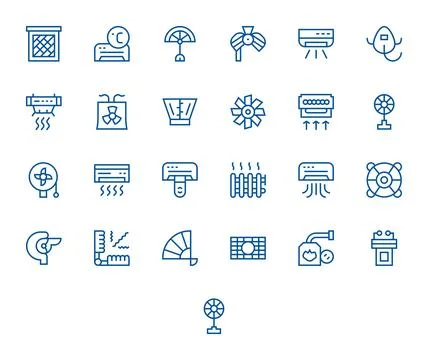 25 Regular Line Vector Icons from Ventilation in 128x128 Grid Fitted Quality Stock Illustration