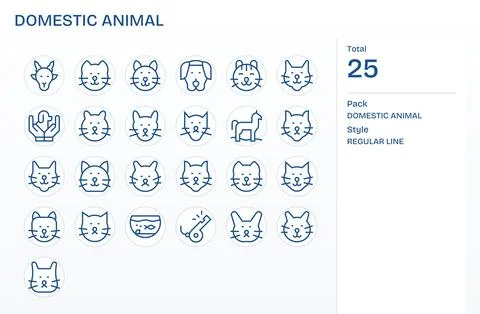 25 Regular Line Vector Icons for Domestic Animal in crisp 128x128 Editable .. Stock Illustration