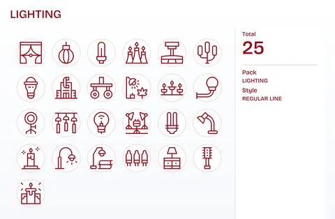 25 Regular Line Vector Icons designed for Lighting in 256x256 Pixel Optimiz.. イラスト素材