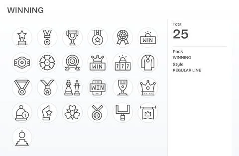 25 Regular Line Vector Icons designed for Winning in 256x256 Display Perfec.. Stock Illustration