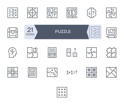 25 Regular Line Vector Icons from Puzzle in 128x128 Pixel Optimized Quality Stock Illustration