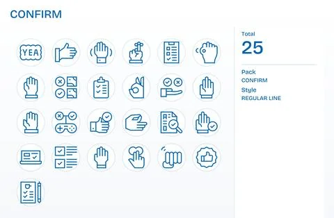 25 Regular Line Vector Icons from Confirm in 128x128 Pixel Optimized Quality Stock Illustration