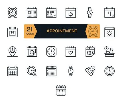 25 Regular Line Vector Icons for Appointment in crisp 64x64 Pixel Optimized.. Stock Illustration
