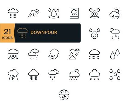 25 Regular Line Vector Icons from Downpour in 128x128 Detail Enhanced Quality Stock Illustration