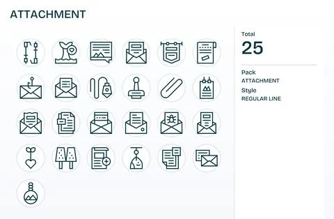 25 Regular Line Vector Icons for Attachment in crisp 128x128 Detail Enhance.. Stock Illustration