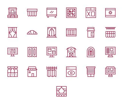 25 Retina Ready Editable Vector Icons for Window in Regular Line Theme Stock Illustration