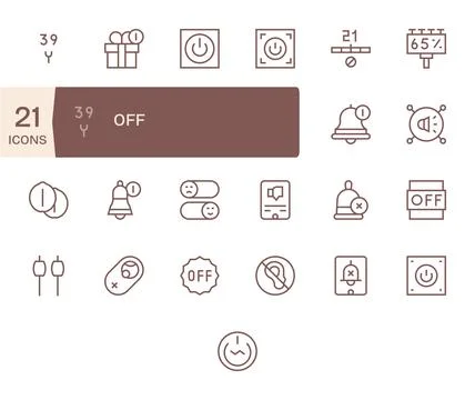 25 Retina Ready Editable Vector Icons for Off in Regular Line Theme Stock Illustration