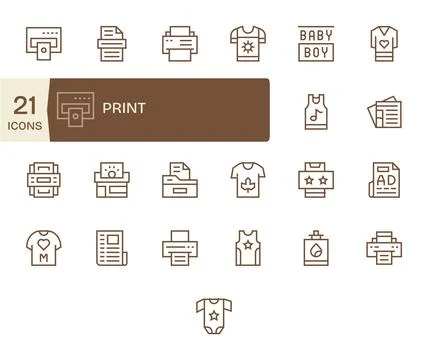 25 Retina Ready Grid Fitted Vector Icons for Print in Regular Line Theme Stock Illustration