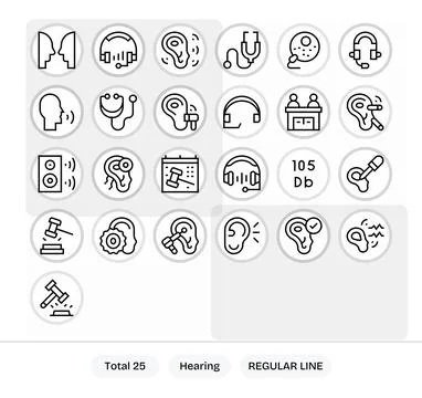 25 Retina Ready Regular Line Pixel Aligned Vector Icons for Hearing Projects Stock Illustration