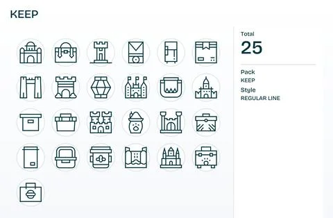25 Retina Ready Regular Line Editable Vector Icons for Keep Projects Stock Illustration