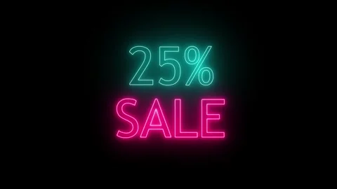 %25 Sale Text electric lighting text with blue neon animation on black back.. Stock Footage 299566844