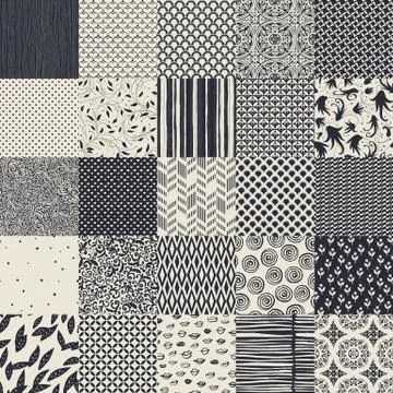 25 seamless different vector monochrome patterns. Geometric, floral, ornament Illustrazione stock