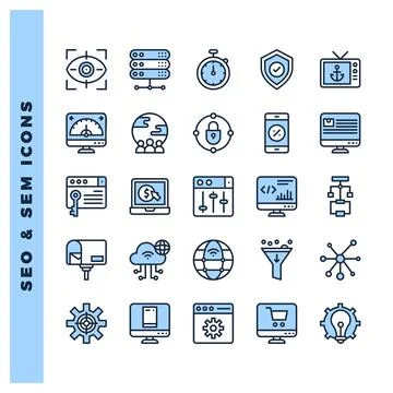 25 SEO And SAM Two Color icon pack. vector illustration. Illustrazione stock