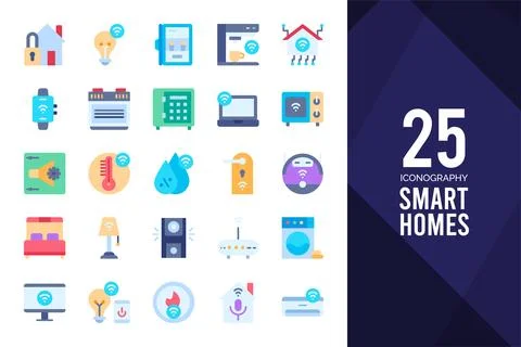 25 Smart Homes Flat icon pack. vector illustration. Illustrazione stock
