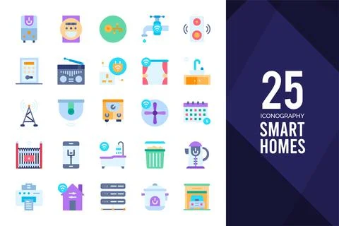 25 Smart Homes Flat icon pack. vector illustration. Stock Illustration