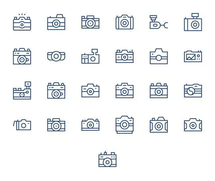 25 Snapshot Pixel Aligned Vector Icons in 128x128 Regular Line Aesthetic Stock Illustration