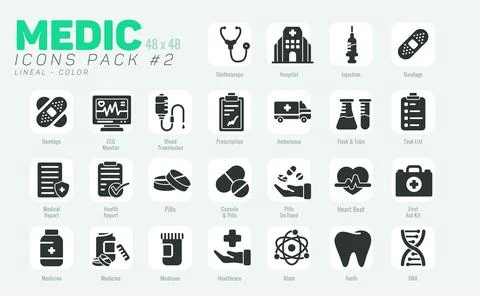 25 Solid Medic Icons Pack #2, Vector Medical Icons Set Fill Style Stock Illustration
