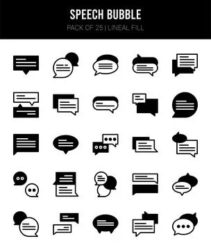 25 Speech Bubble Lineal Fill icons Pack vector illustration. Illustrazione stock