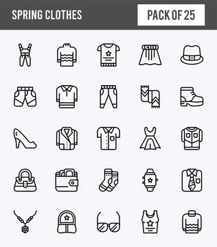 25 Spring Clothes Lineal Expanded icons pack. vector illustration. Stock Illustration