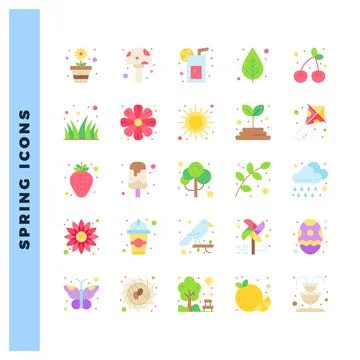 25 Spring Flat icon pack. vector illustration. Stock Illustration
