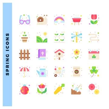 25 Spring Flat icon pack. vector illustration. Stock Illustration
