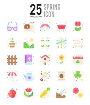 25 Spring Flat icon pack. vector illustration. Stock Illustration