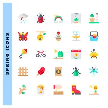25 Spring Flat icons pack. vector illustration. Stock Illustration