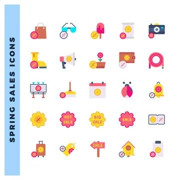 25 Spring Sales Flat icons pack. vector illustration. Stock Illustration