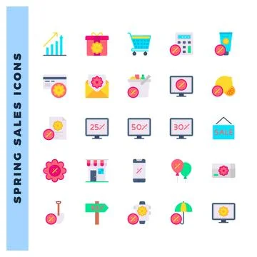 25 Spring Sales Flat icons pack. vector illustration. Stock Illustration