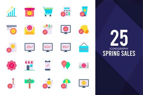 25 Spring Sales Flat icons pack. vector illustration. Stock Illustration